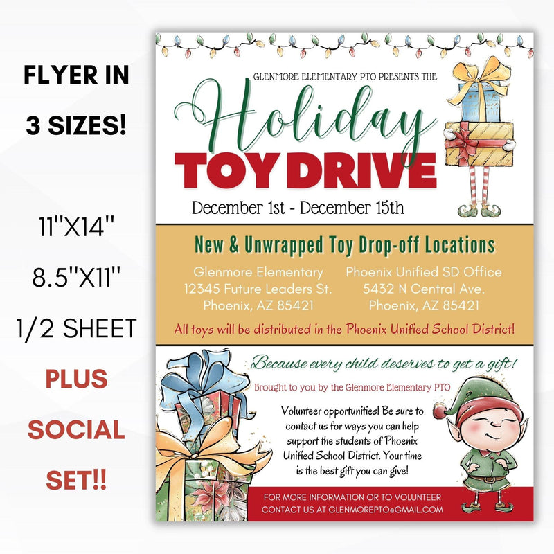 christmas toy drive flyer editable