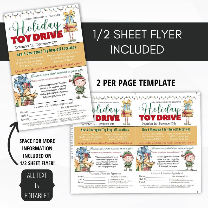 editable toy drive holiday party invitation template