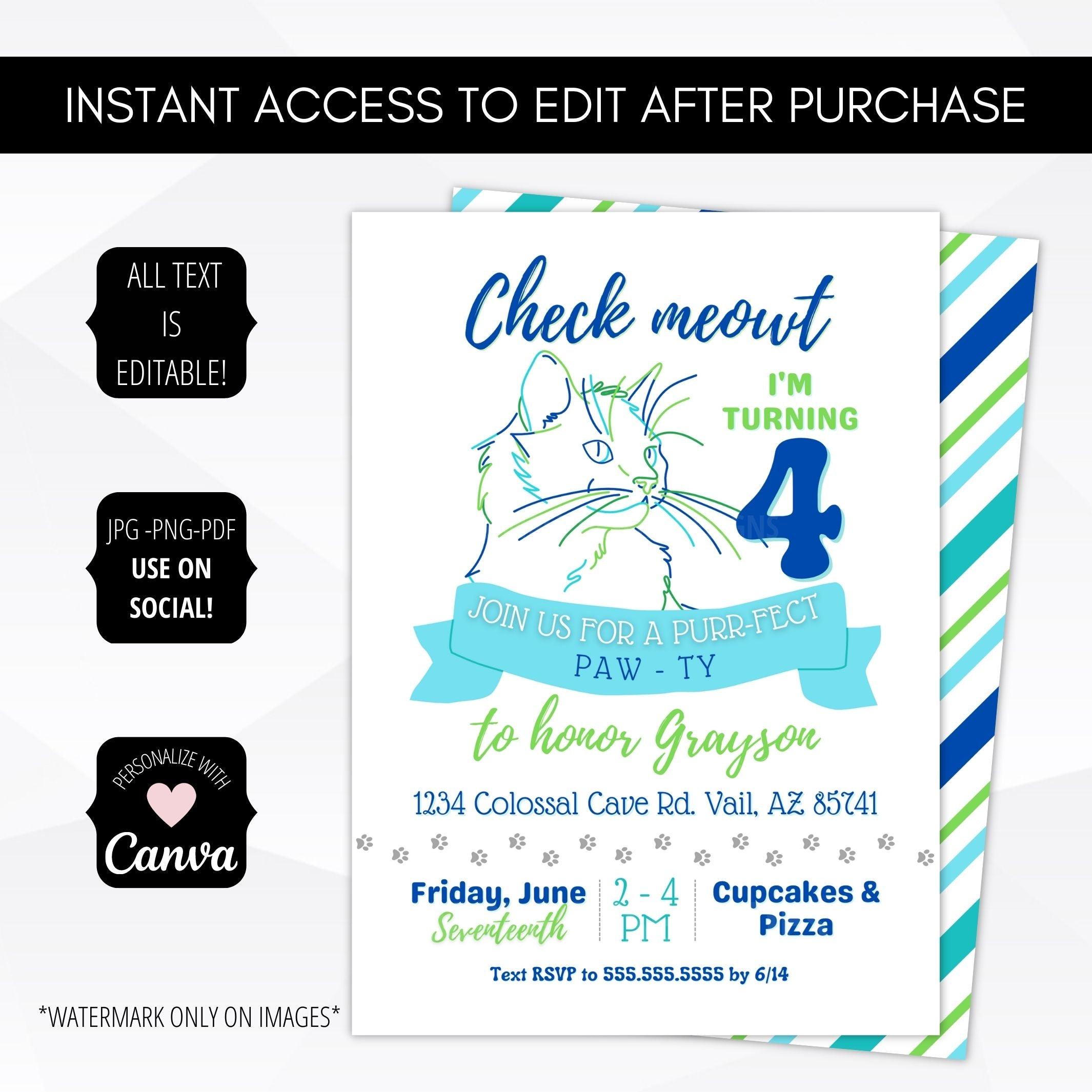 cat birthday invite