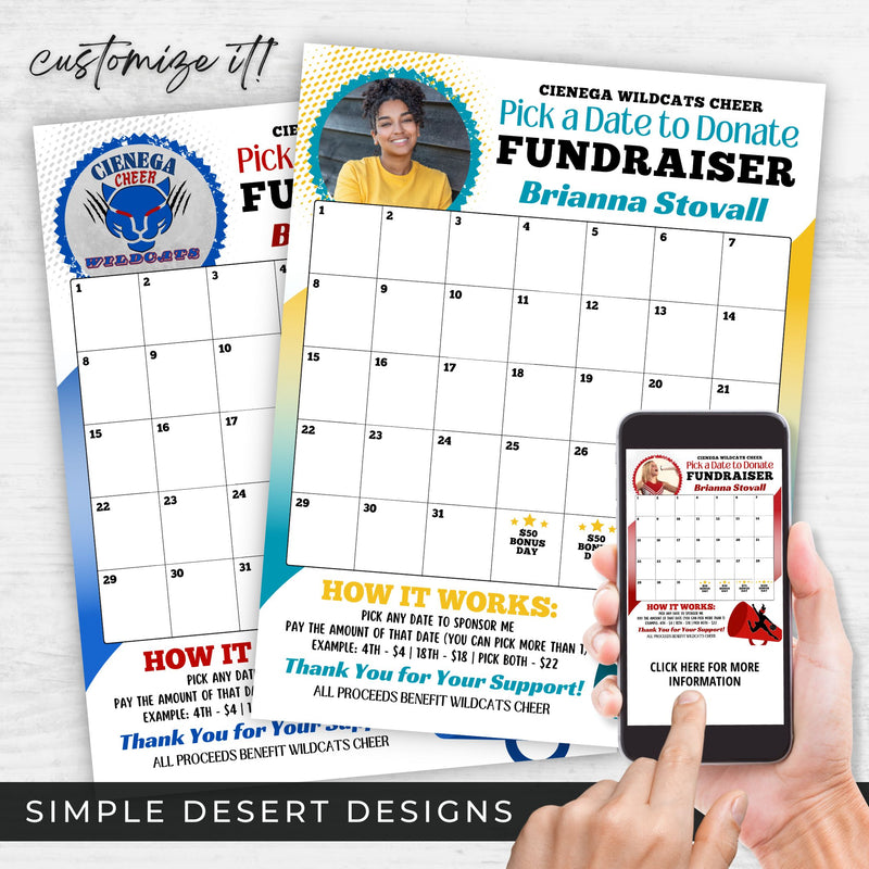 customize your cheer calendar fundraiser template today with matching colors a photo or logo