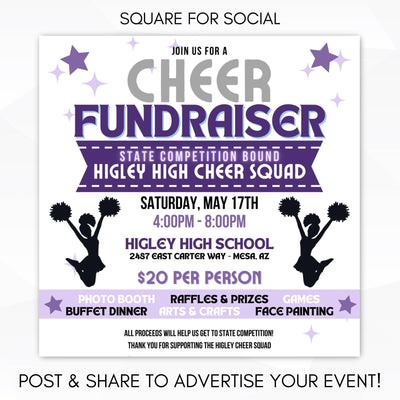 cheerleader fundraiser poster set social media template invitation
