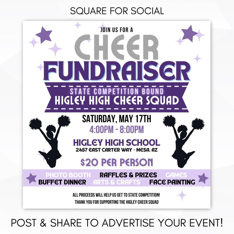 cheerleader fundraiser poster set social media template invitation