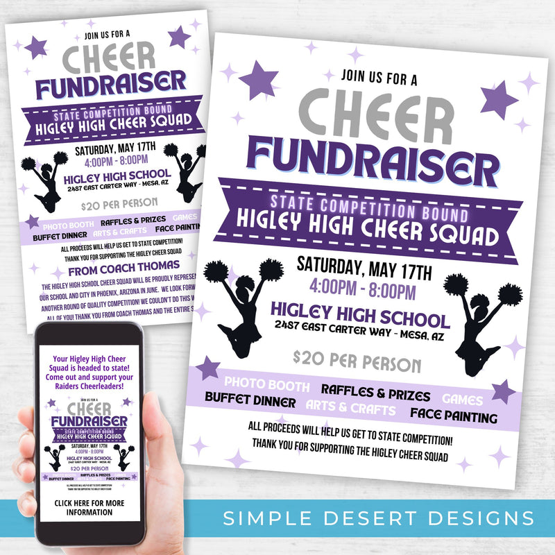 fully customizable cheer fundraiser flyers to match your team colors