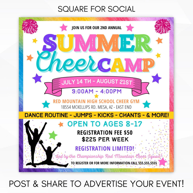 school club summer cheer dance poms camp social media marketing advertising