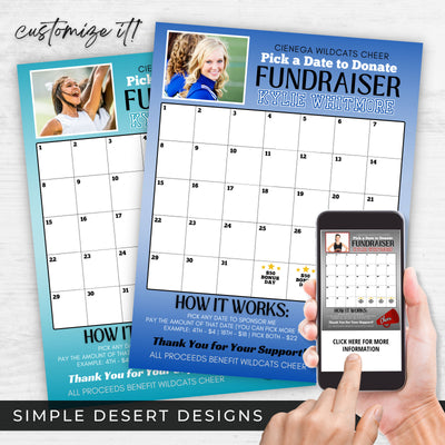 fully customizable cheer calendar fundraiser template with customizable colors and photo