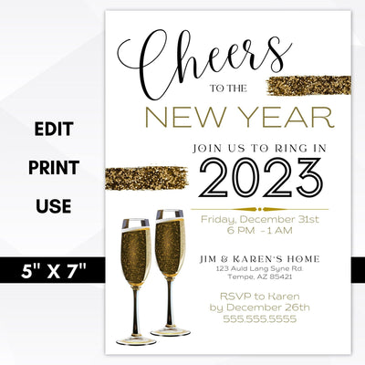 Cheers New Year Party Invitation - Simple Desert Designs