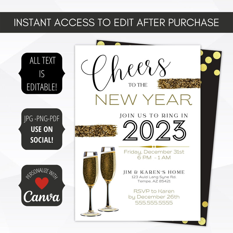 Cheers New Year Party Invitation - Simple Desert Designs