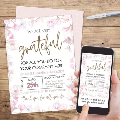elegant appreciation invitation with cherry blossom theme in digital and printed formats