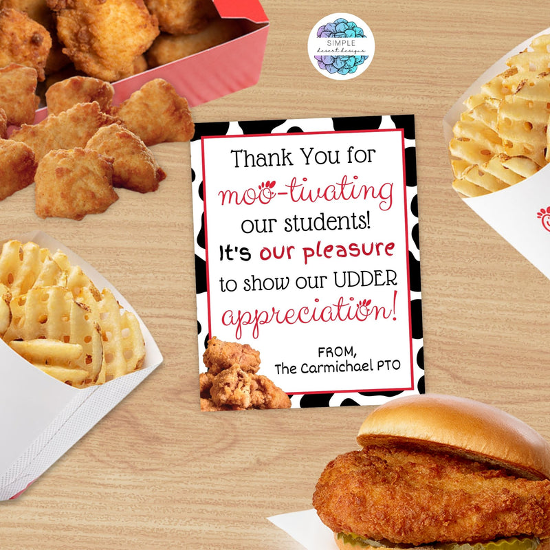customizable appreciation tags for chicken nuggets or chicken sandwich appreciation lunch with waffle fries