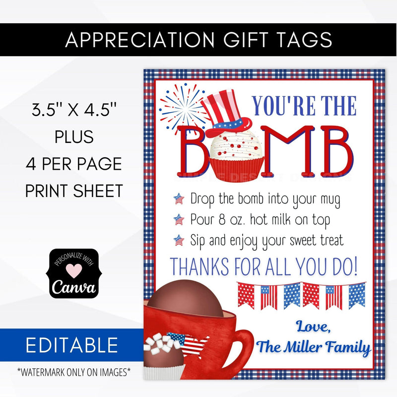 Chocolate Bomb Tags Patriotic 4th of July