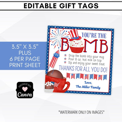 Chocolate bomb tags patriotic 4th of July