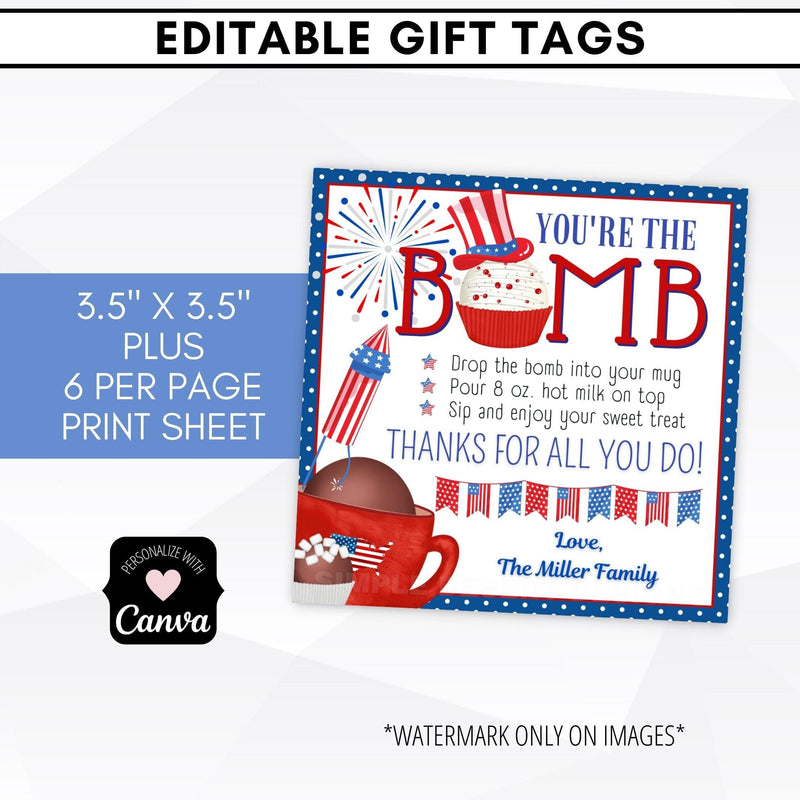 Chocolate bomb tags patriotic 4th of July