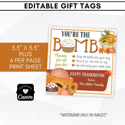 Chocolate bomb tag Thanksgiving
