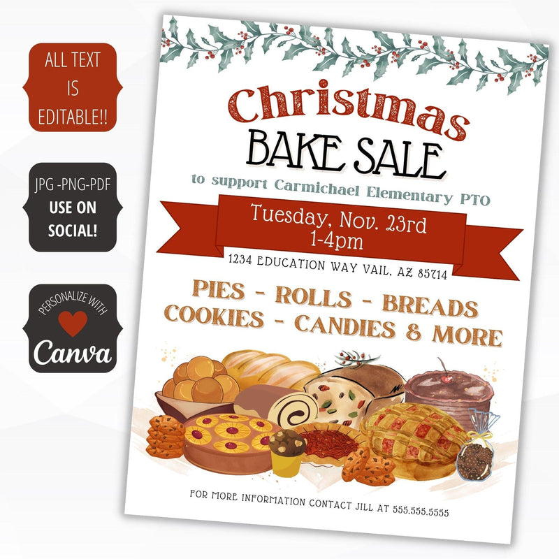 editable christmas bake sale fundraising flyer