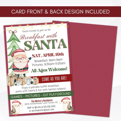 Printable breakfast with Santa party invitation