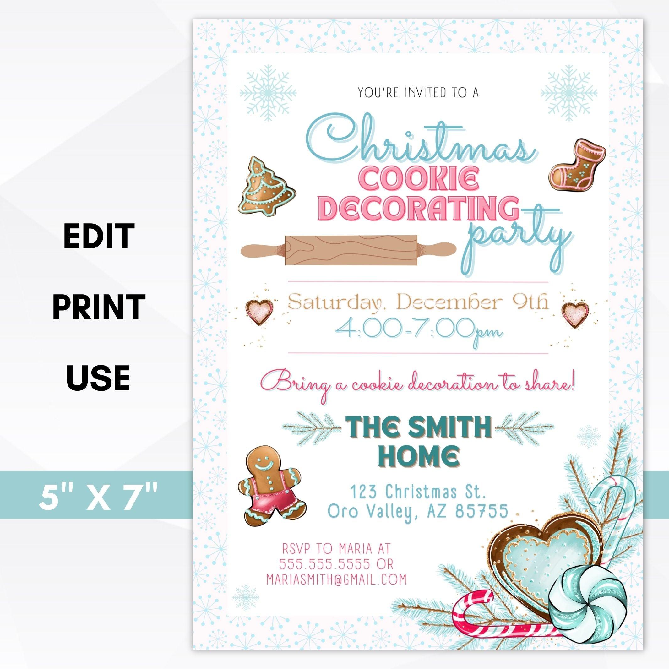 colorful cookie themed christmas party invitation on printed 5x7 format card