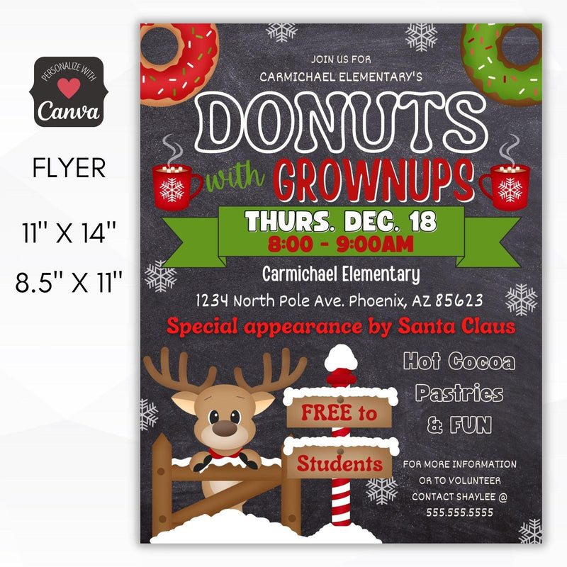 christmas donuts with grownups flyer editable template