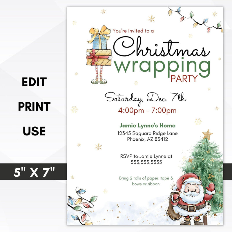 christmas gift wrapping party invitation