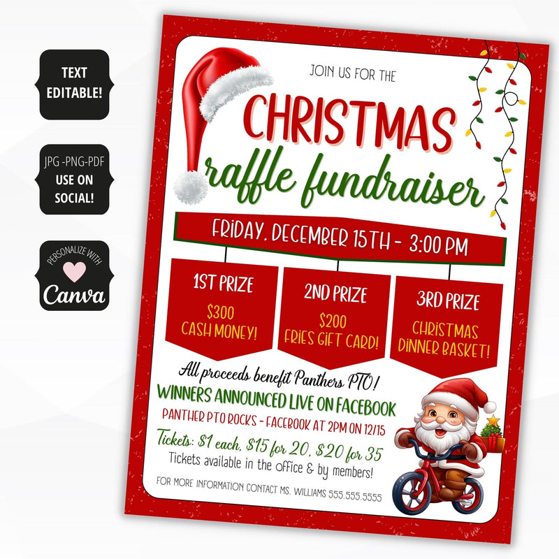 christmas raffle flyer for school sports or charity