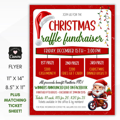 christmas raffle fundraiser flyer editable template