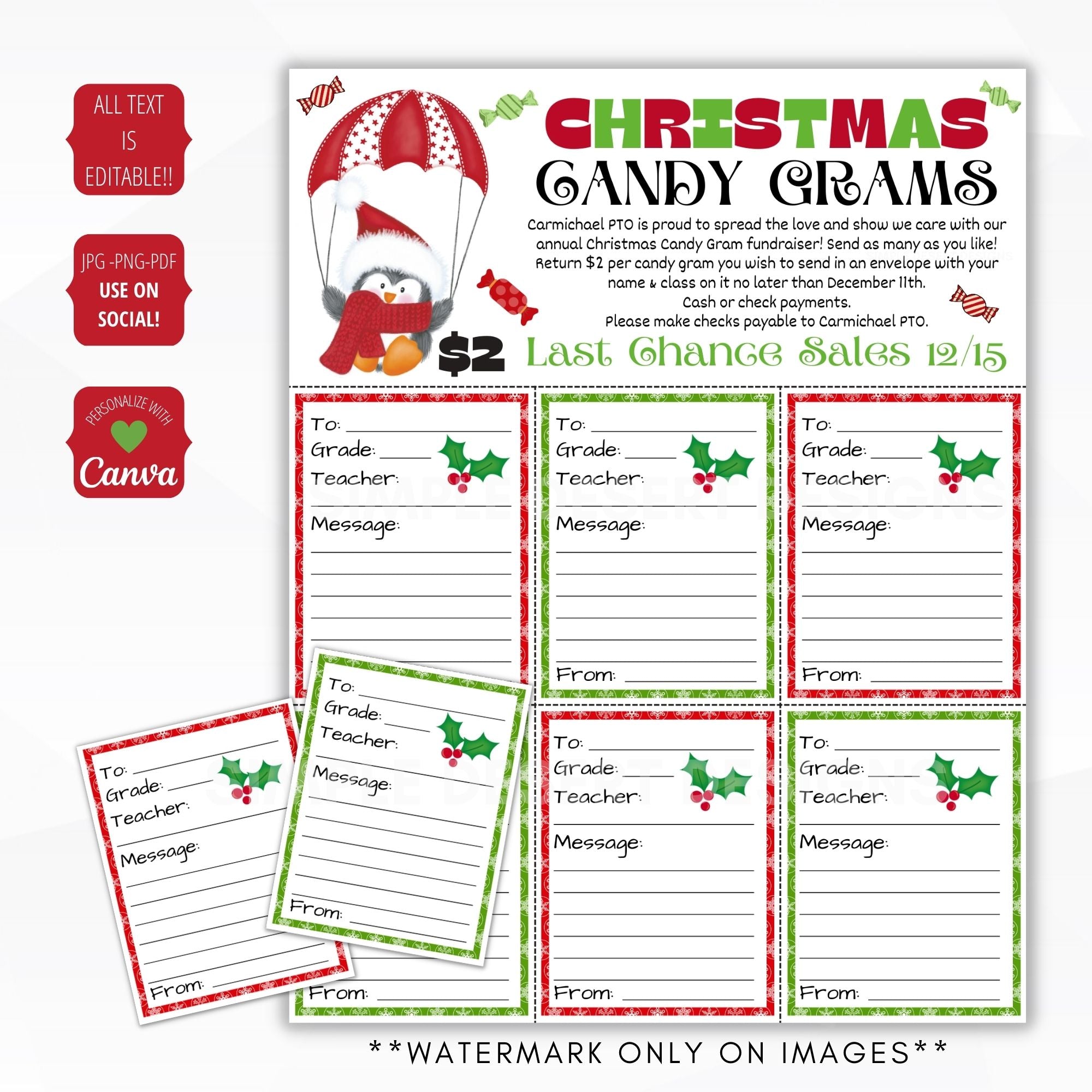 editable christmas candy gram template