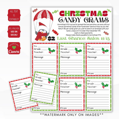 editable christmas candy gram template