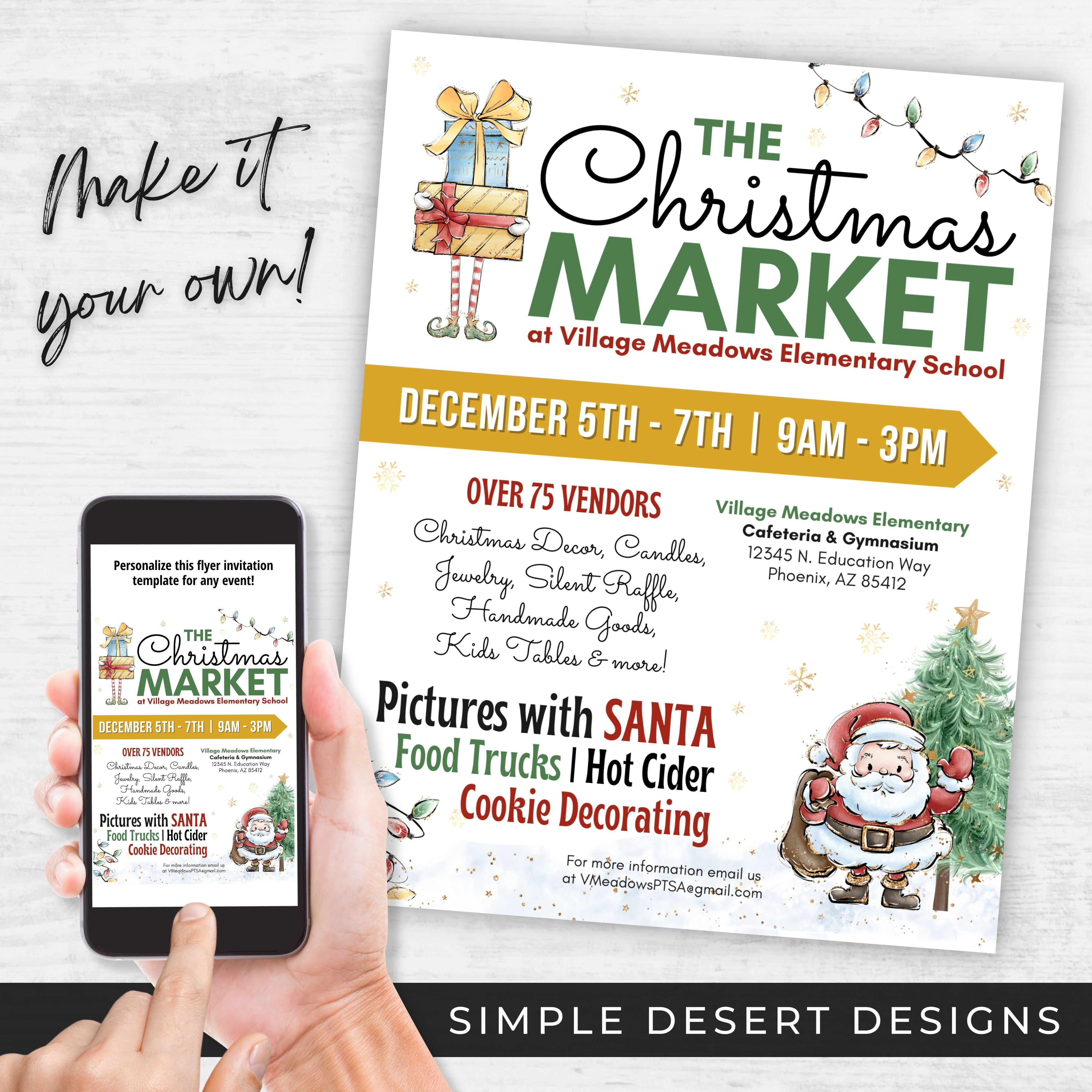 cute christmas market or christmas craft fair bazaar flyers for school or church fundraiser ideas