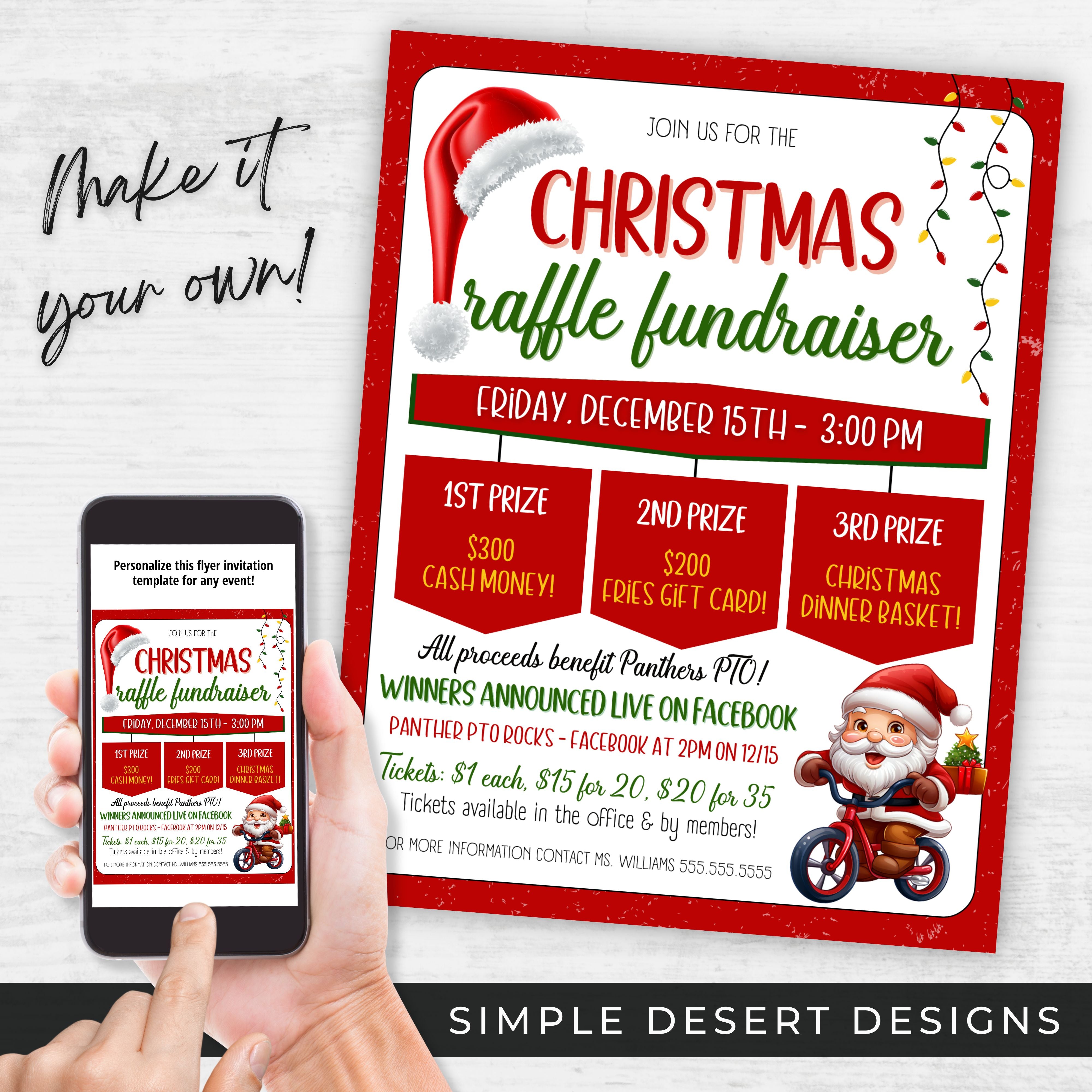 Design Santa Raffle Christmas Raffle Fundraiser Flyers Set – Simple Desert Designs
