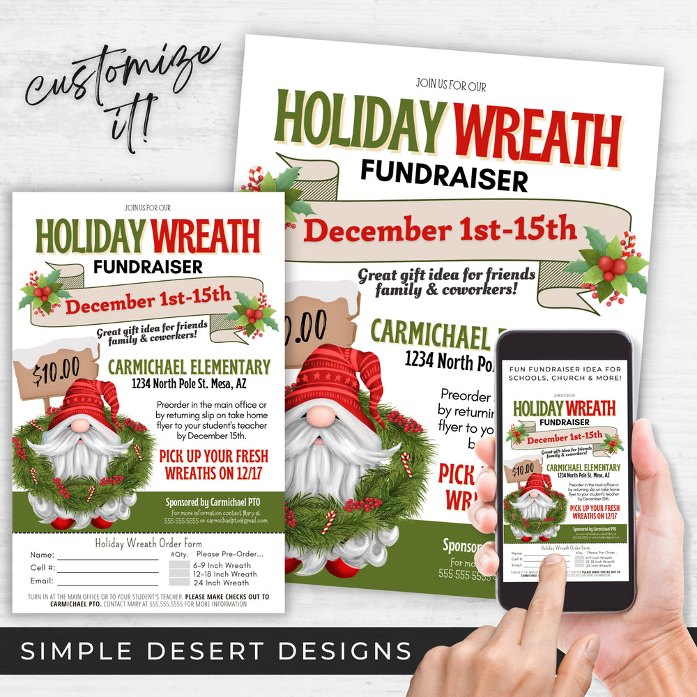 Christmas Wreath Fundraiser Flyer Template - Simple Desert Designs