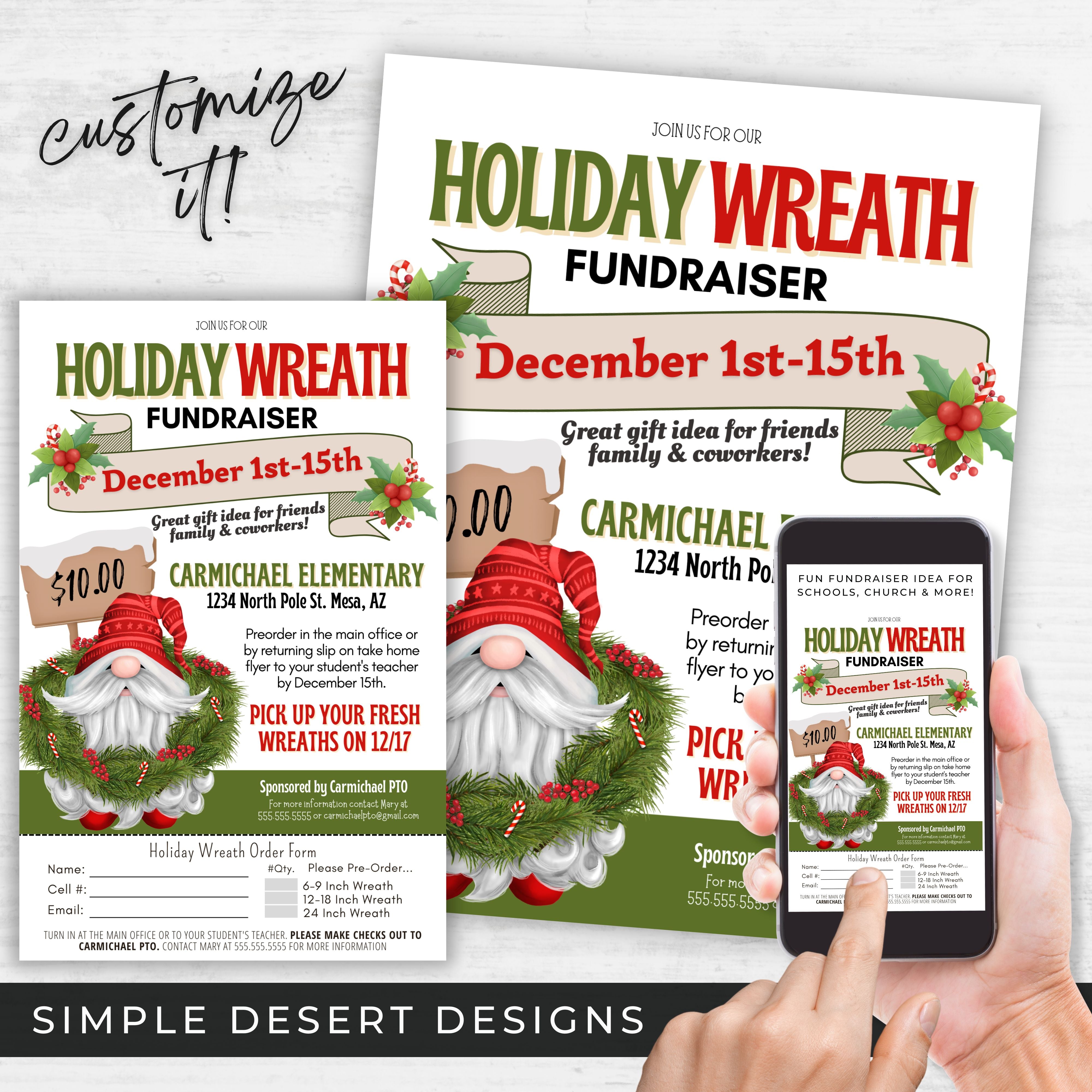 cue holiday wreath sales fundraiser flyers for schools church or christmas tree farms