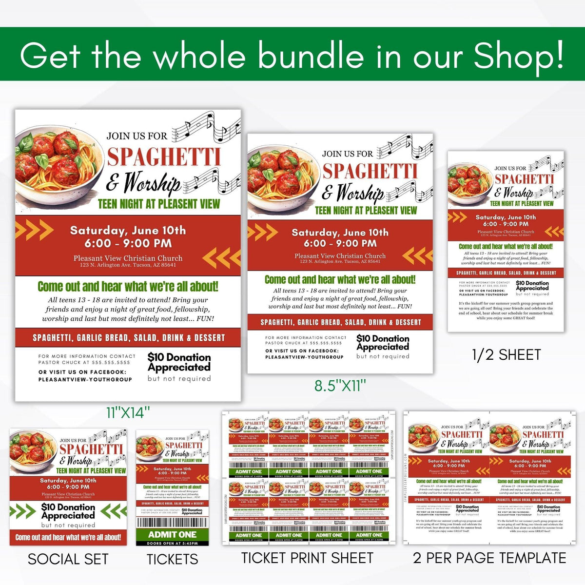 Church Spaghetti Flyer Set - Simple Desert Designs