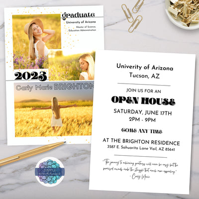 modern retro 3 photo collage college graduation announcement and open house invitation
