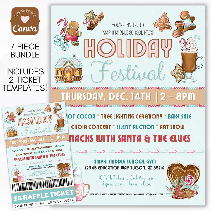 winter holiday festival flyer sign ticket bundle