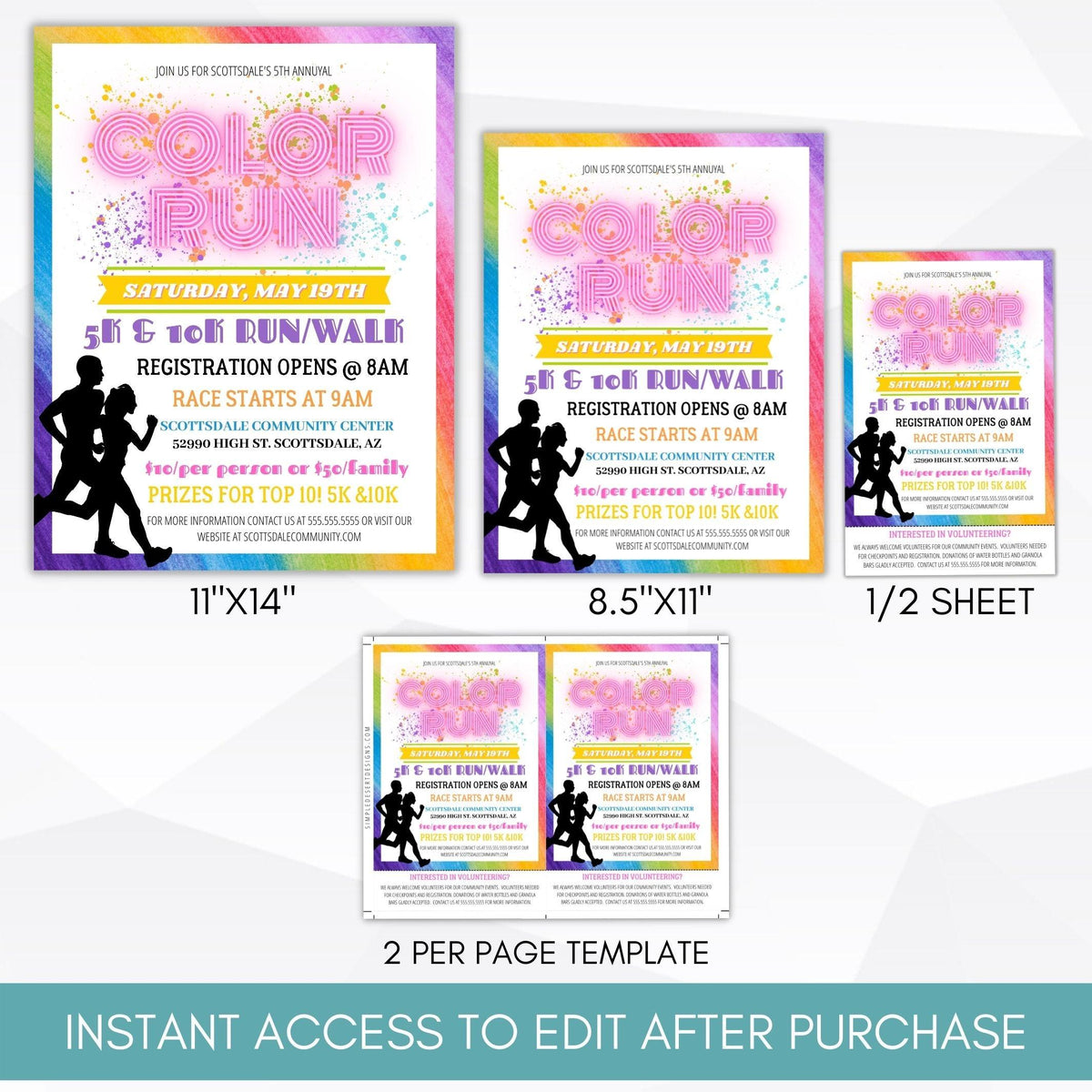 Color Run Fundraiser Flyer Template - Simple Desert Designs