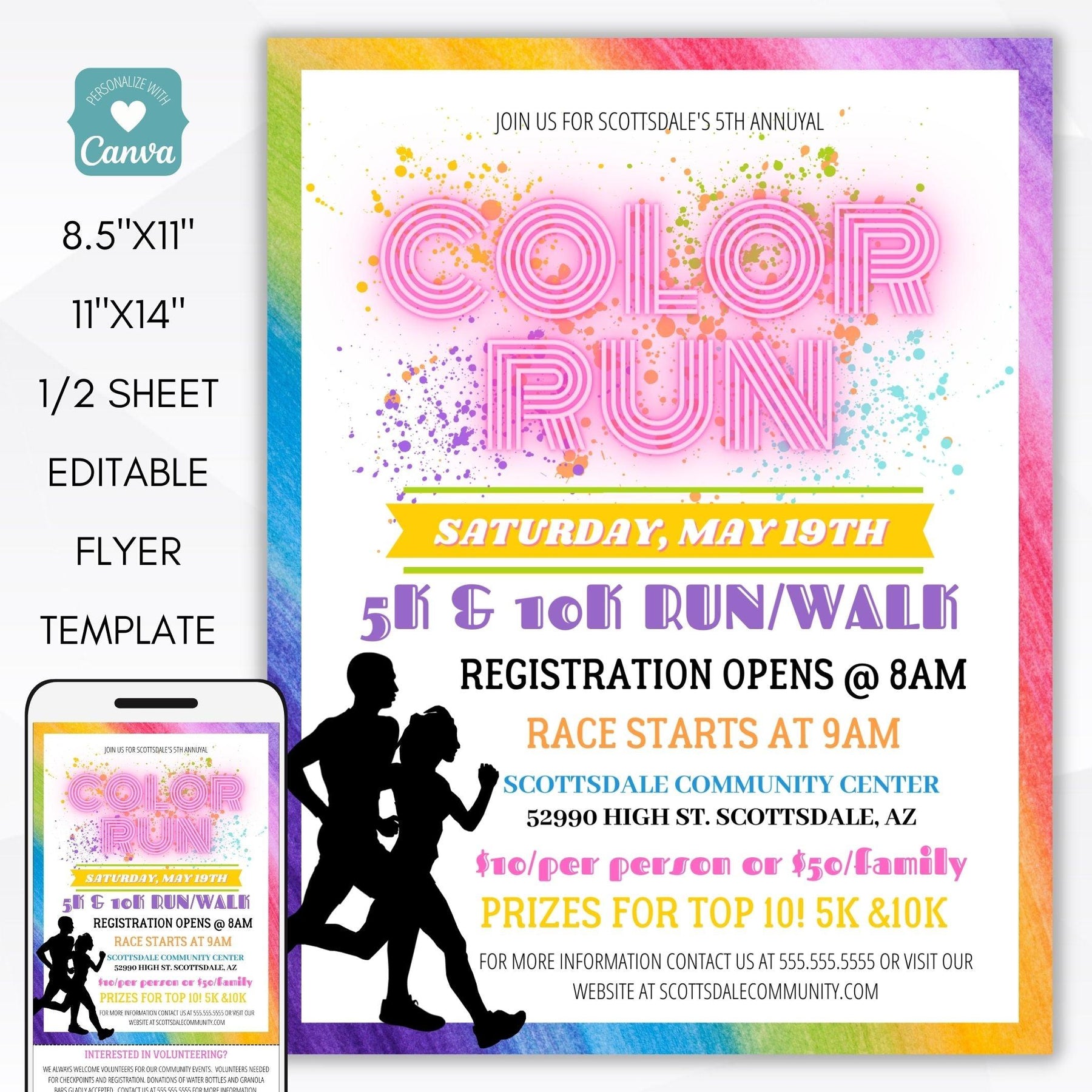 Color Run Header Color Run Fundraiser Flyer Invite Set – Simple Desert Designs