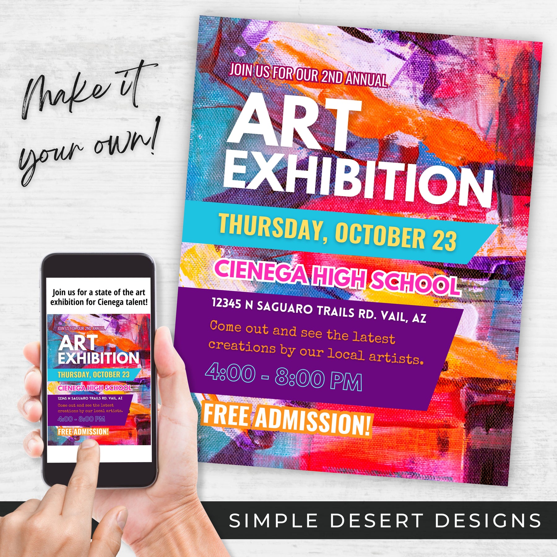 Colorful Art Exhibition Flyer Template Simple Desert Designs
