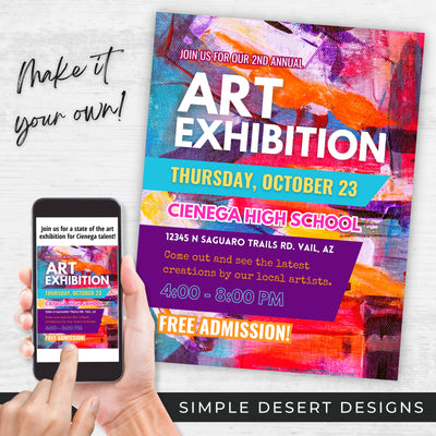 artistic colorful abstract art exhibition flyer template