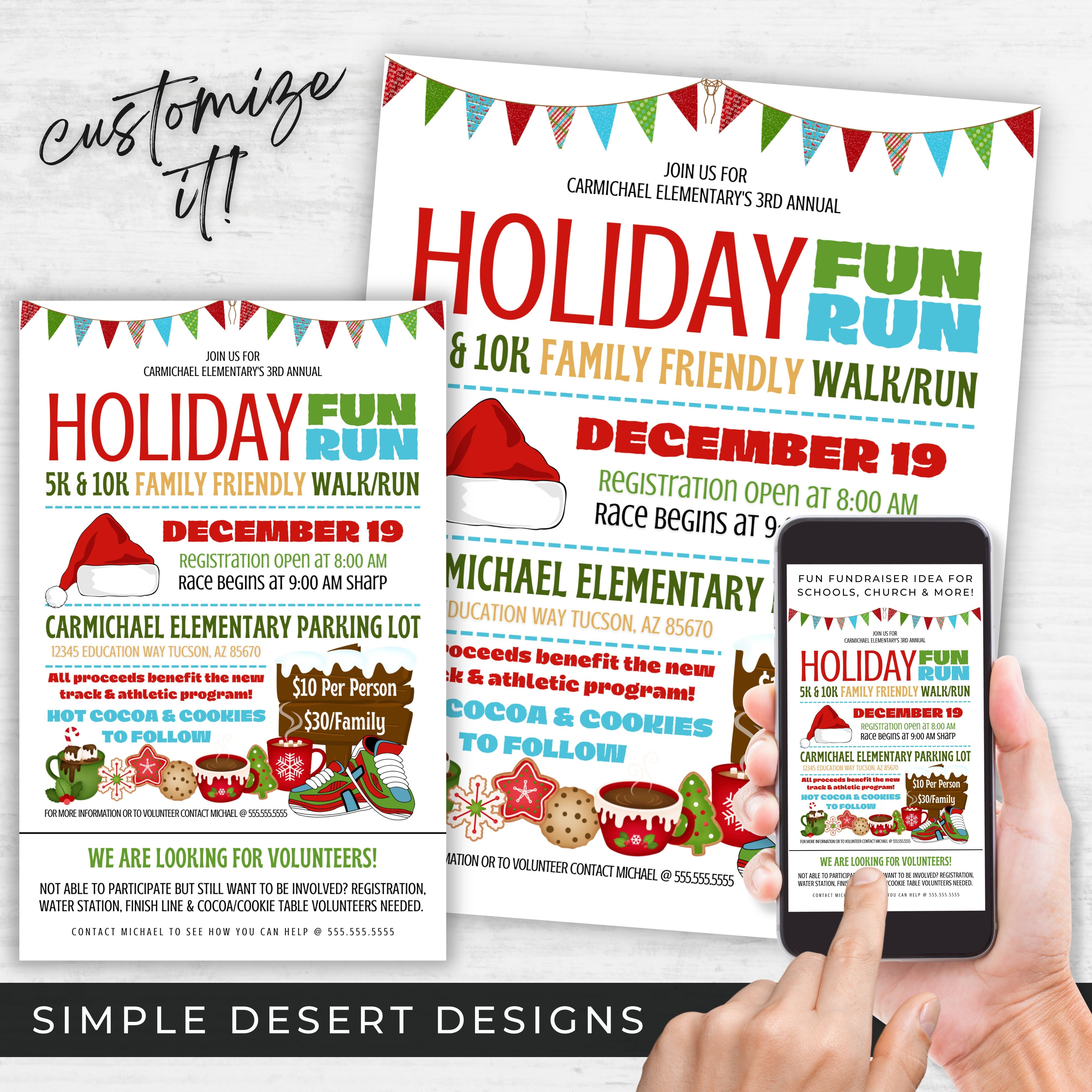 Colorful Holiday 5k 10k Walkathon Flyers – Simple Desert Designs