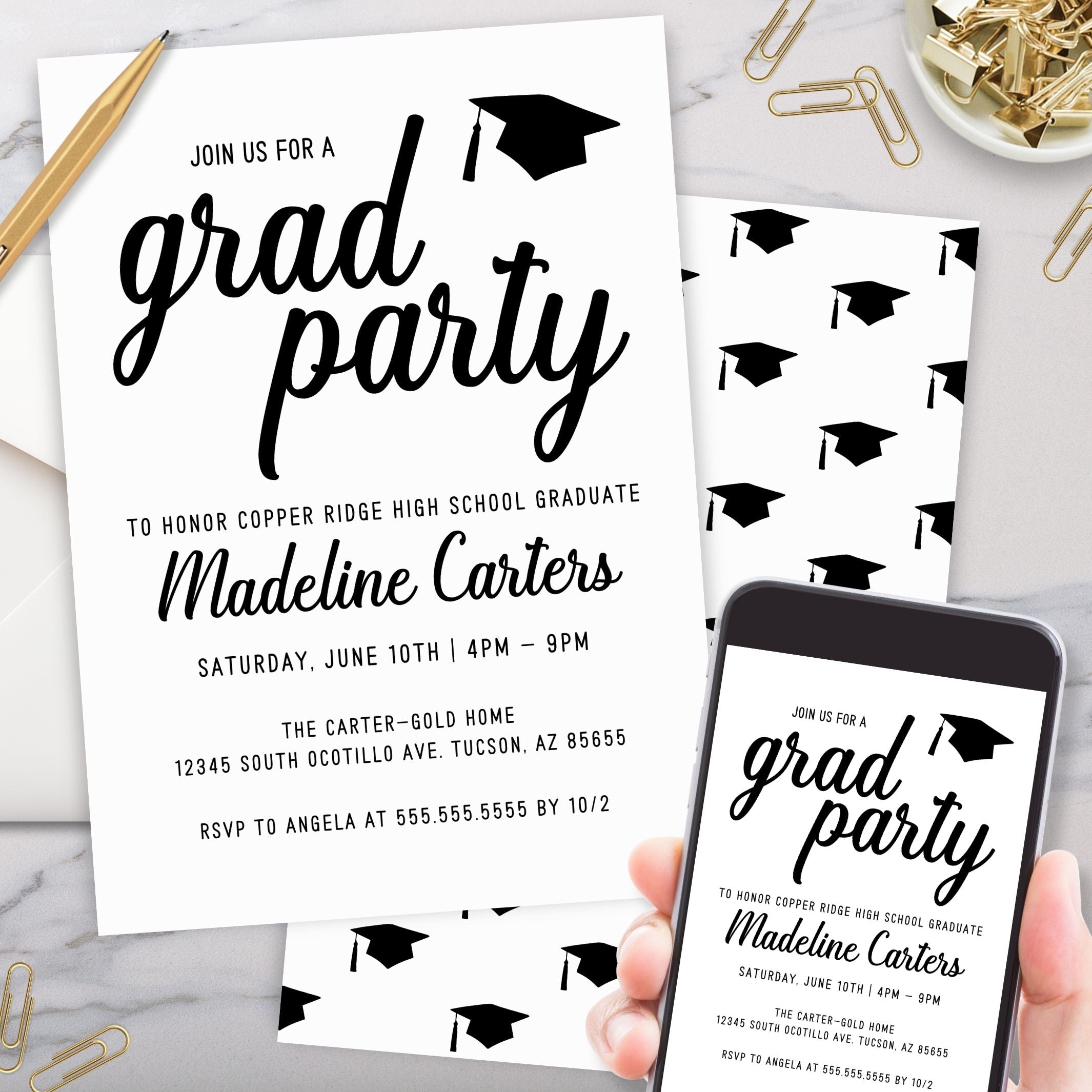 minimalist black and white theme commencement invitation template for graduation party
