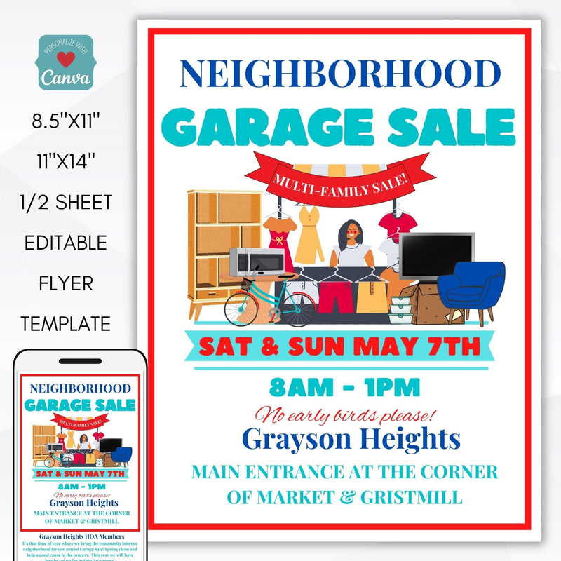 neighborhood HOA school yard sale fundraiser event flyer set