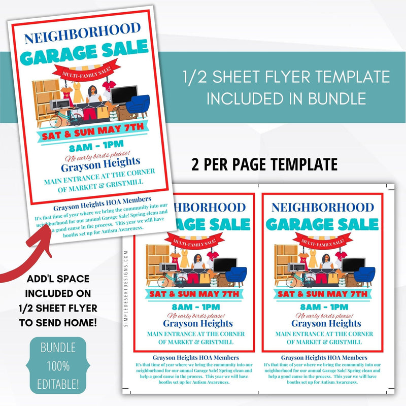 real estate contact ideas neighborhood garage sale flyer social media editable template