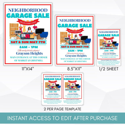 community hoa block yard sale sign set editable printable template bundle