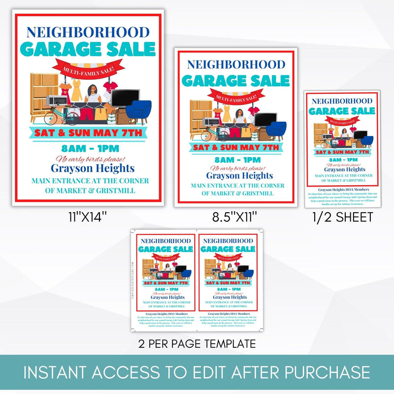 community hoa block yard sale sign set editable printable template bundle