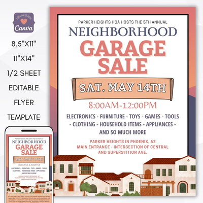 neighborhood HOA school yard sale fundraiser event flyer set
