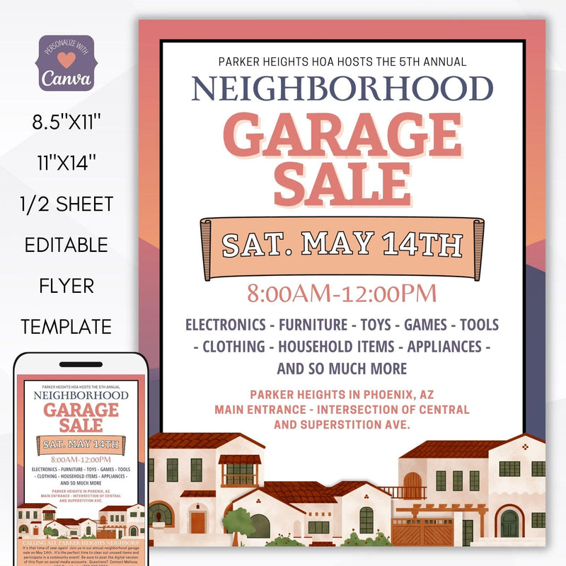 neighborhood HOA school yard sale fundraiser event flyer set
