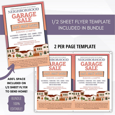 real estate contact ideas neighborhood garage sale flyer social media editable template