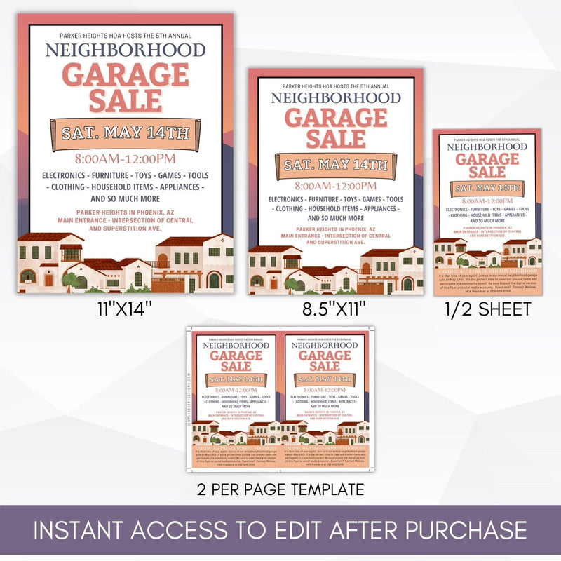 community hoa block yard sale sign set editable printable template bundle