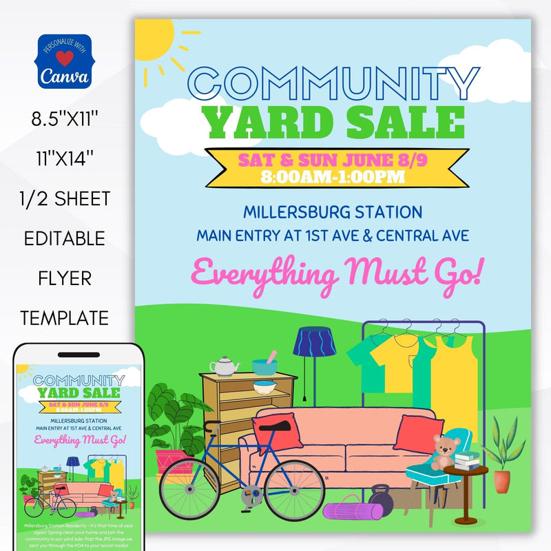 neighborhood HOA school yard sale fundraiser event flyer set