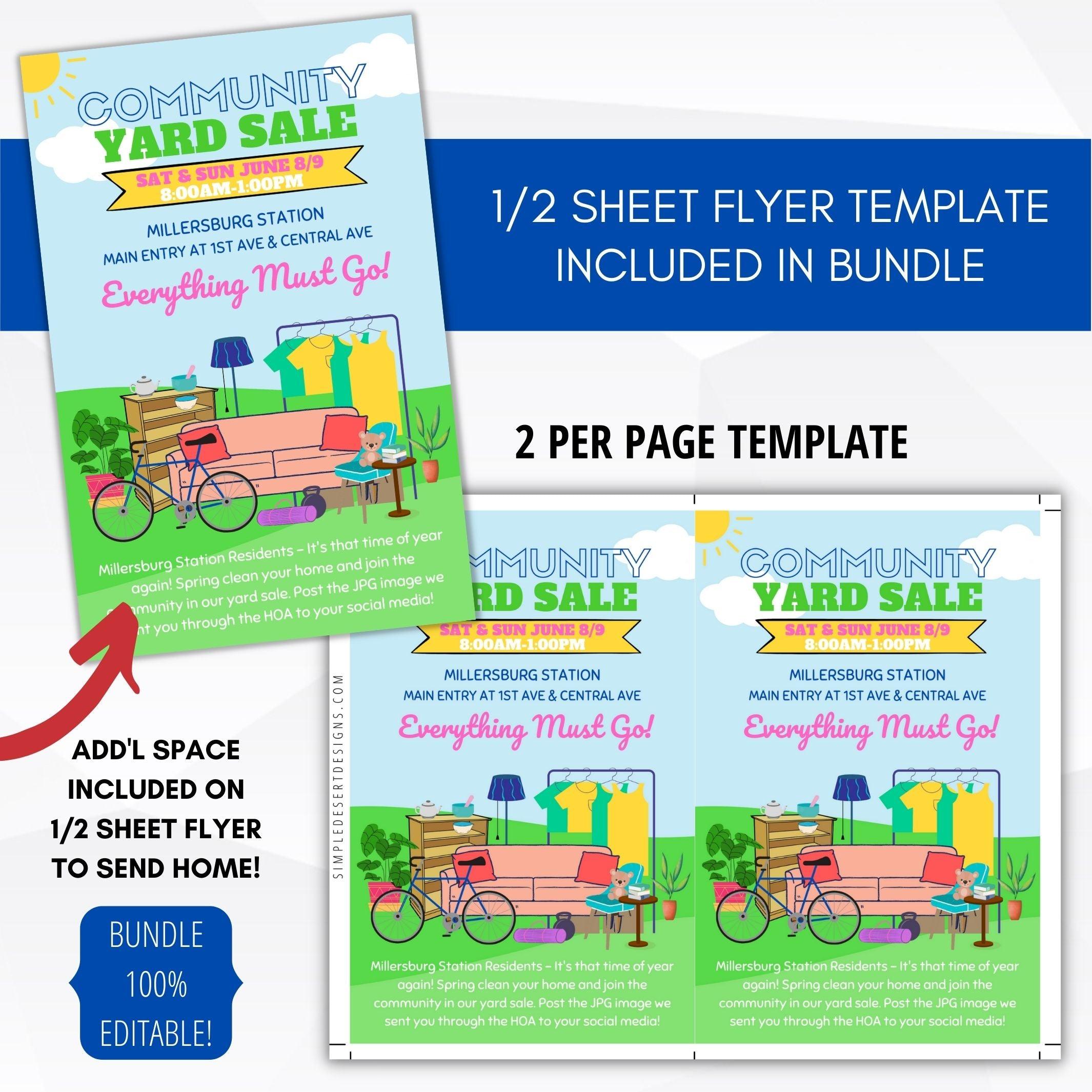 real estate contact ideas neighborhood garage sale flyer social media editable template
