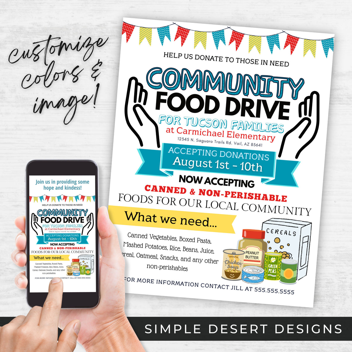 Editable Community Food Drive Flyer Set - Simple Desert Designs